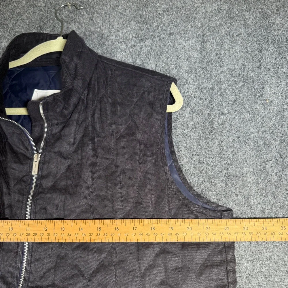 Boglioli Milano Quilted Gilet Vest Mens 44 100% Linen Gray Navy Made in Italy